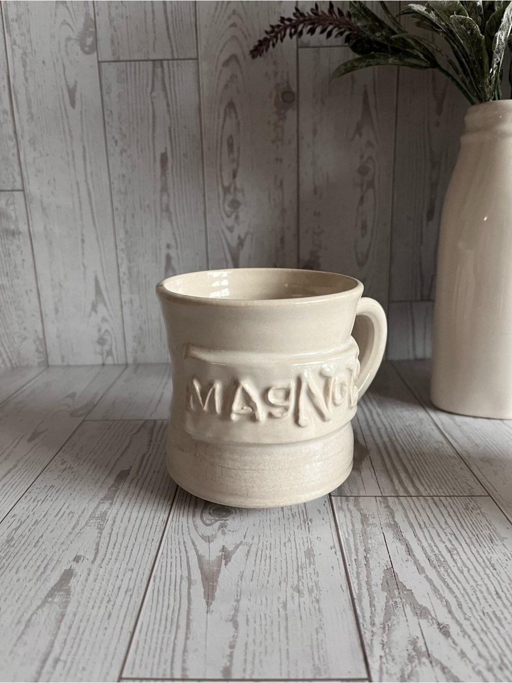 Like New Magnolia Cream Embossed Stoneware Mug by Joanna Gaines